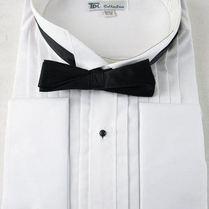 NEW Men's Wing Collar Tuxedo Shirt + Bow Tie, French Cuffs, 19-19.5 (34/35)